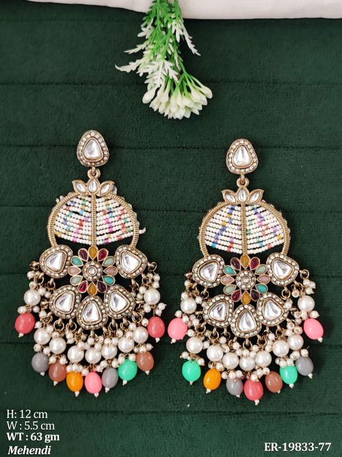 Beaded Earrings in Mehendi Finish for Women, photo 2 of 3