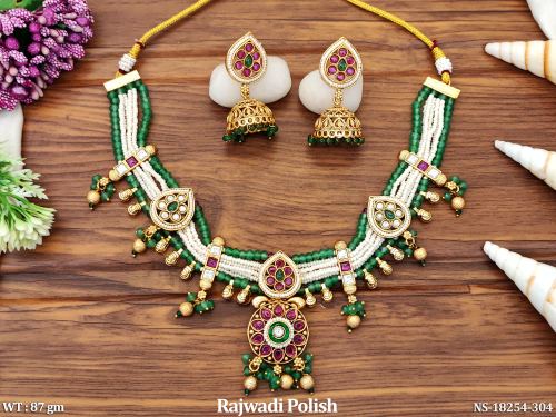 Antique Jewellery Set with Stone Work in Rajwadi Finish