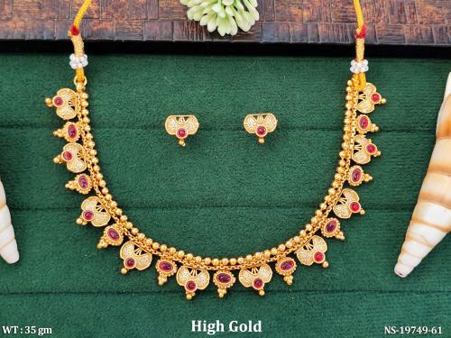 Classic Stone-Studded Traditional Necklace Set for Women in Ruby, photo 3 of 5