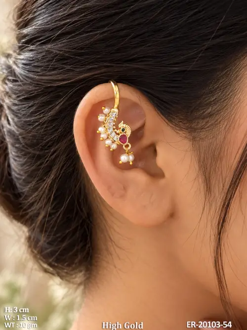 Peacock Bugadi Drop Earrings with Pearls