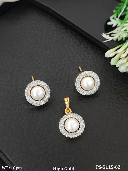 Elegant Pearl American Diamond Pendant Set for Women