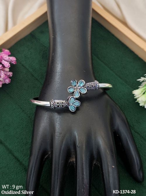 Design Oxidized Silver Full Stone Kada  