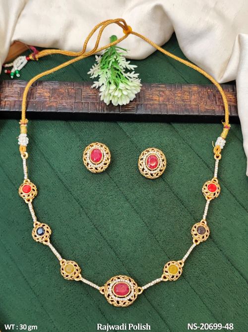 Classic Antique Necklace Set with Stone Work in Rajwadi Finish in Ruby MULTI, photo 2 of 2