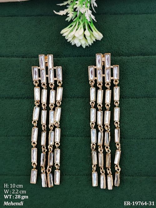 Stone-Studded Tassel Earrings in Mehendi Finish, photo 2 of 3