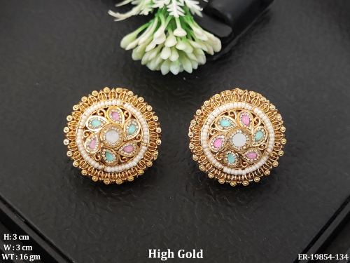 Antique Pearl Stud Earrings in Mint Green Pink, photo 4 of 4