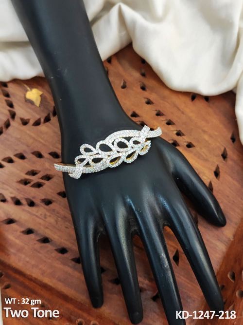 Kada Bracelet with American Diamond Stones in Two-Tone Finish