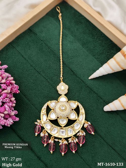 Kundan  High Gold Polish Full Stone Party Wear Maang Tikka   