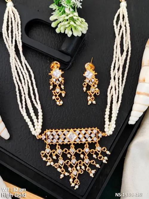AD Beaded Necklace Set for Women in White, photo 4 of 5