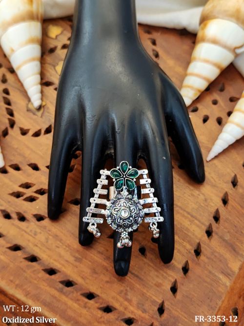 Oxidized Silver Design Full Stone Party Wear Finger Rings   