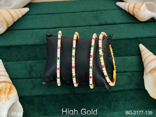 Party Wear Antique Bangles with Pearls Set of 4