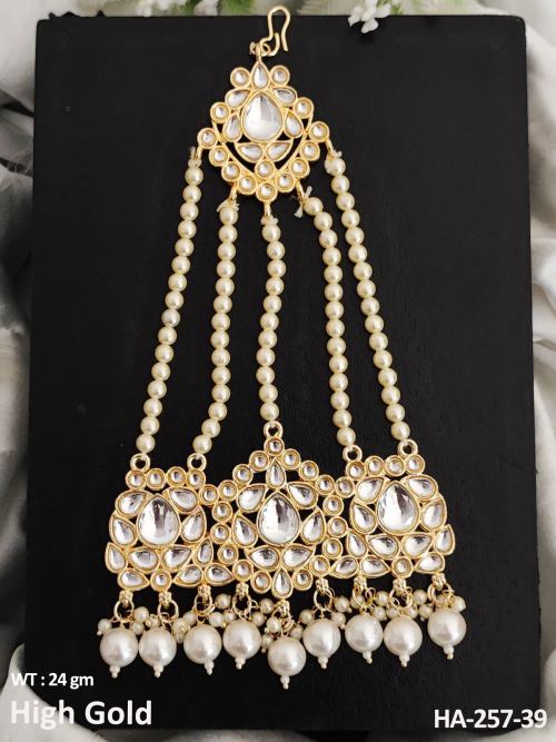 High Gold Polish Beautiful Designer Fancy Design Kundan Hair Accessories