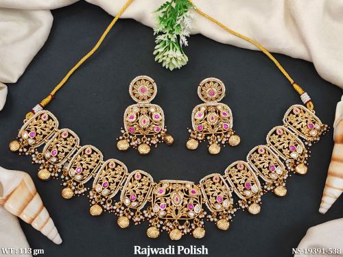 Necklace Set with Earrings with Pearls in Rajwadi Finish in Ruby, photo 4 of 6