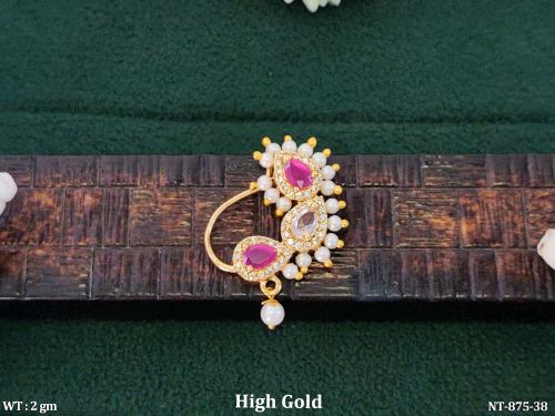 Beautiful High Gold Full Stone Nath   
