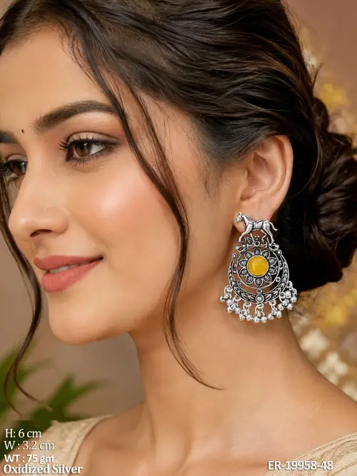 Stone-Studded Statement Earrings for Women Set of 3