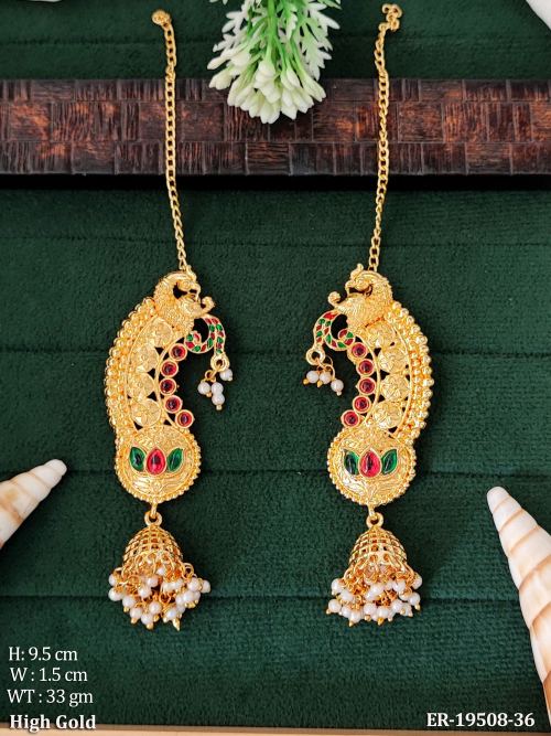 Peacock Stone-Studded Jhumka Earrings for Women, photo 2 of 3