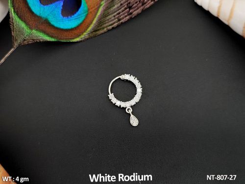AD CZ Full Stone White Rodium Polish Party Wear Nath  