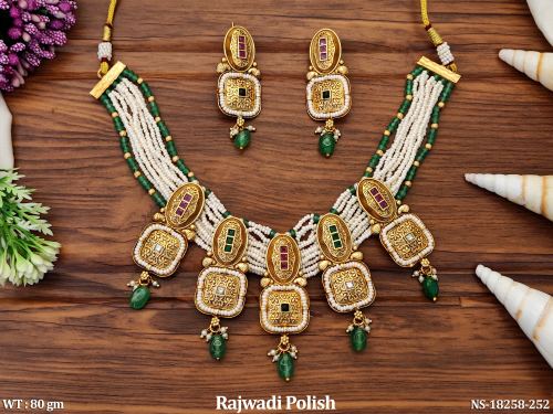 Rajwadi Finish Beaded Necklace Set with Earrings