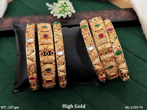 Antique Kundan Bangles Set High Gold Polish Designer