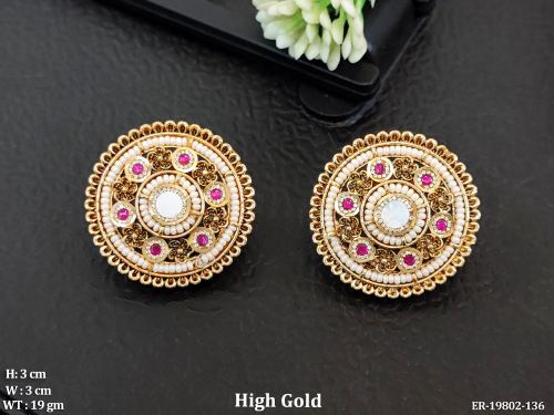 Antique Stone-Studded Stud Earrings for Women in Ruby, photo 2 of 7