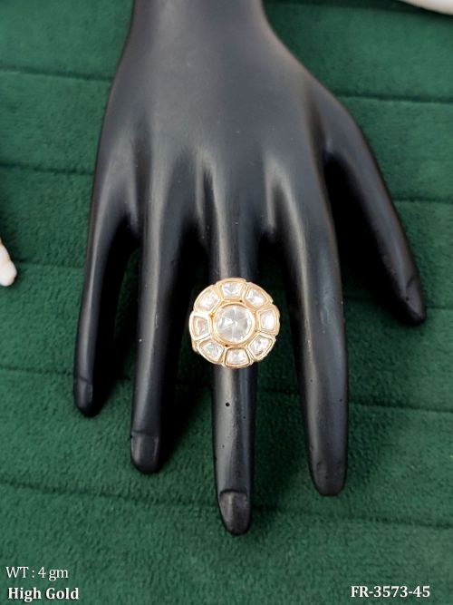 Ethnic High Gold Kundan Stone Adjustable Finger Ring