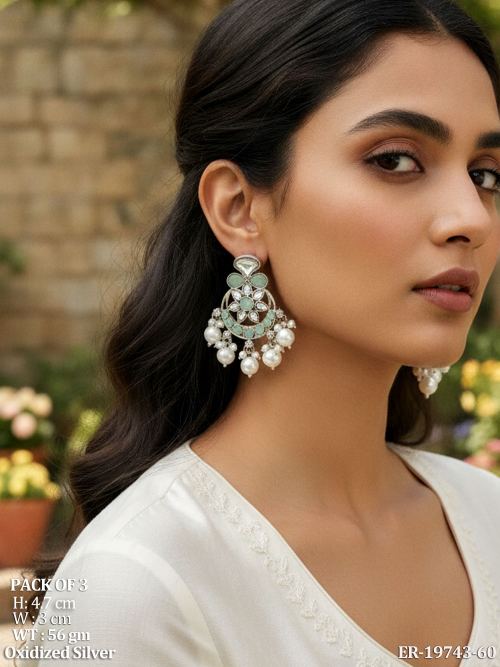 Pearl Drop Earrings in Oxidised Finish