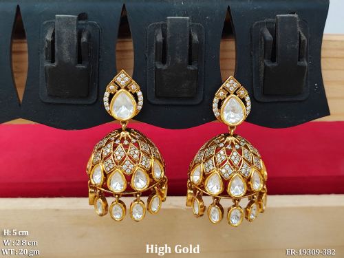 Ethnic Stone-Studded Jhumka Earrings for Women in White, photo 2 of 3