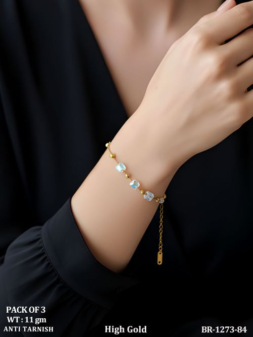 Delicate Crystal Beaded Bracelet With Elegant Gold Chain Design Pack Of 3