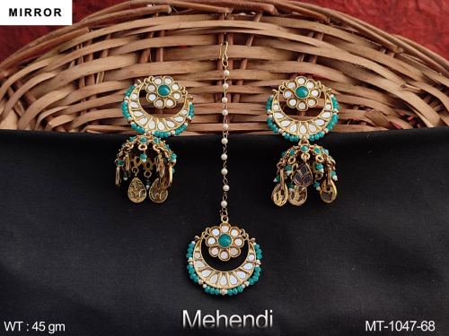Designer Fancy Party wear Beautiful Mirror Design Maang Tikka with Earring