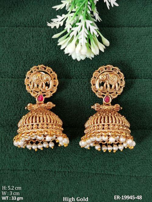 Elephant Stone-Studded Jhumka Earrings for Women in Ruby Moti, photo 3 of 4