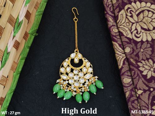 Classic Pearl Maang Tikka in Mint Green, photo 8 of 8