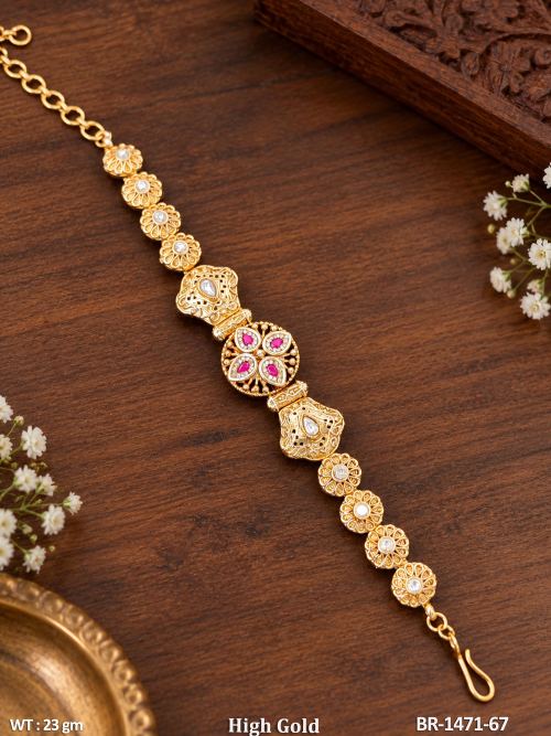 Antique Floral Bracelet with Stone Work in Ruby, photo 2 of 5