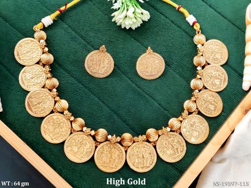 Antique Temple Coin Necklace Set with Earrings