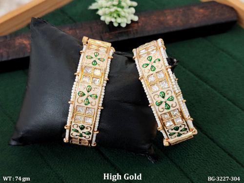 Beautiful Kundan Designer Bangle Set High Gold Polish