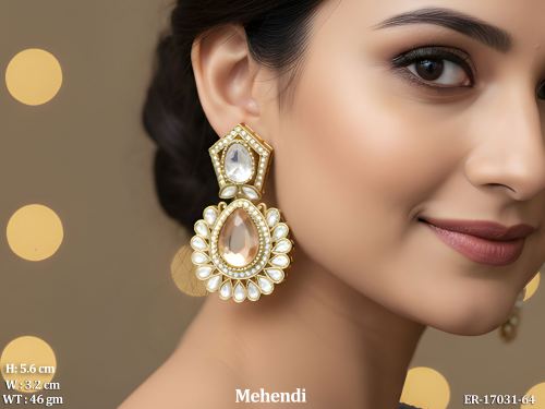 Mehendi Finish Stone-Studded Earrings for Women