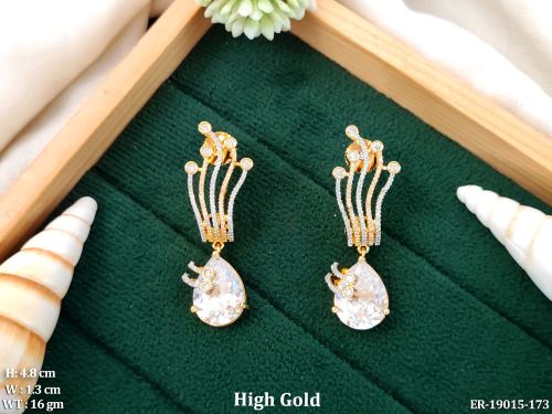 Party Wear Earrings with CZ Stones in White, photo 2 of 2