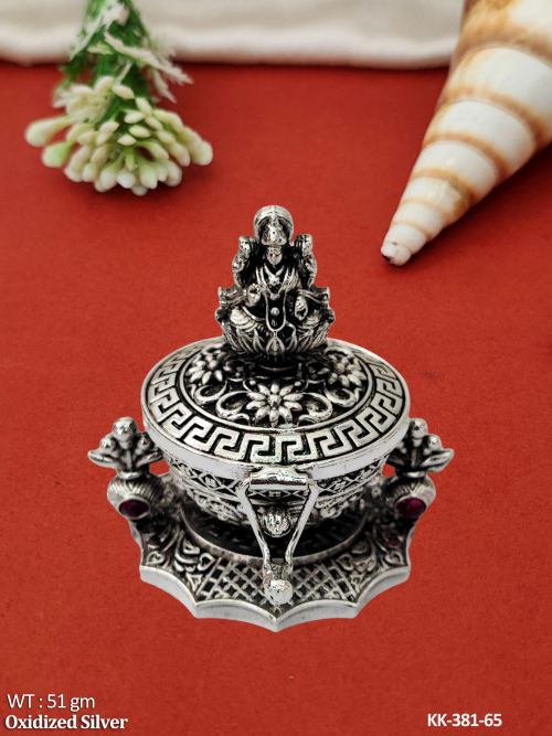Beautiful Designer Oxidized Silver Temple Sindoor Box   