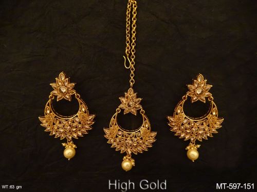 Stone-Studded Maang Tikka and Earrings Set