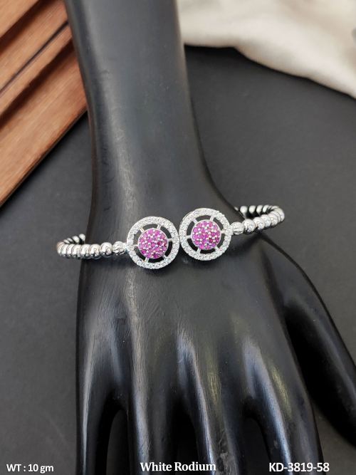 Beautiful Floral White Rodium Full Stone Kada 