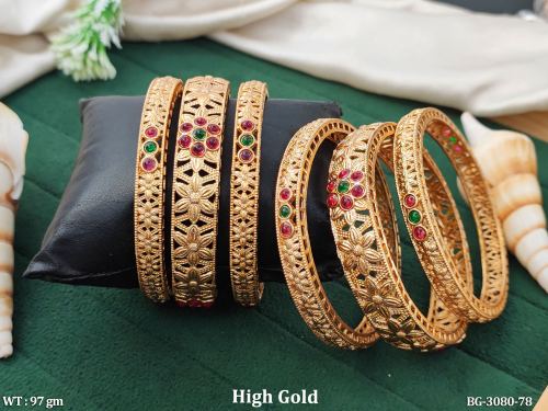 Temple Stone-Studded Bangles Set of 6