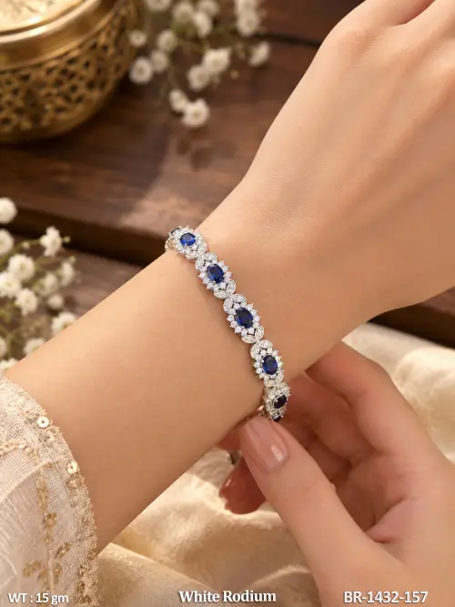 Fancy Designer AD Full Stone White Rodium Bracelet