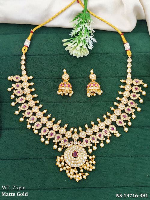 Statement Short Necklace Set with Earrings in Matte Finish for Women