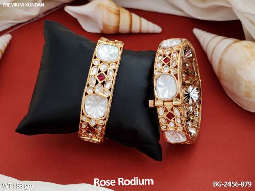 Kundan Bangles in Rose Finish for Women Set of 2 in Ruby / 2 X 4, photo 4 of 6