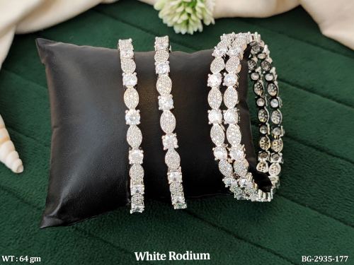 Bangles with CZ Stones in White Finish Set of 4