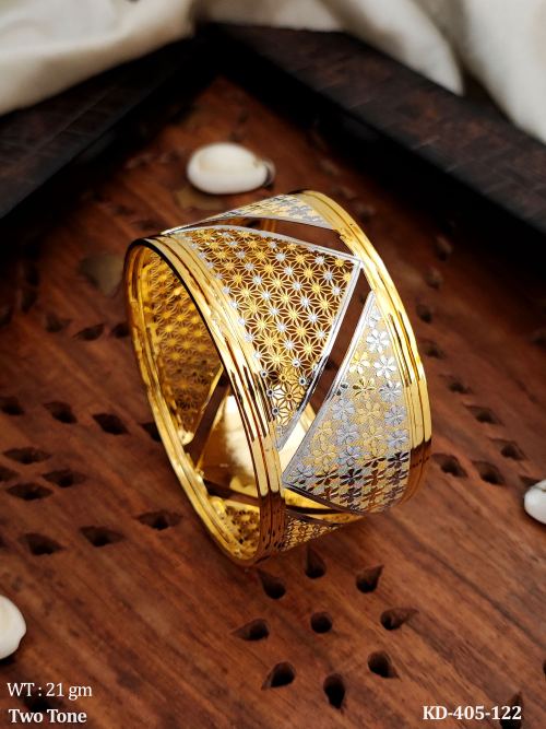 Two-Tone Finish Kada Bracelet with Floral Design