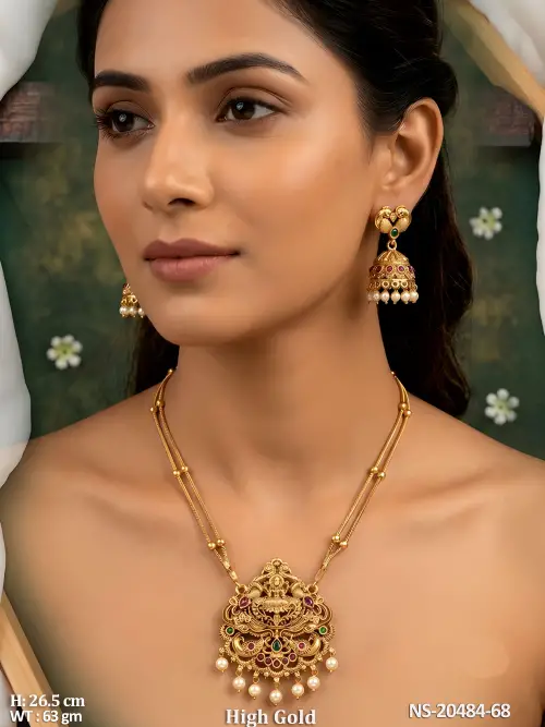 Premium Temple Necklace Set with Peacock Pendant