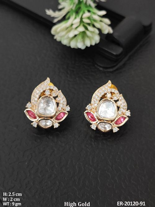 Kundan Stud Earrings with Crystals in Ruby, photo 4 of 6