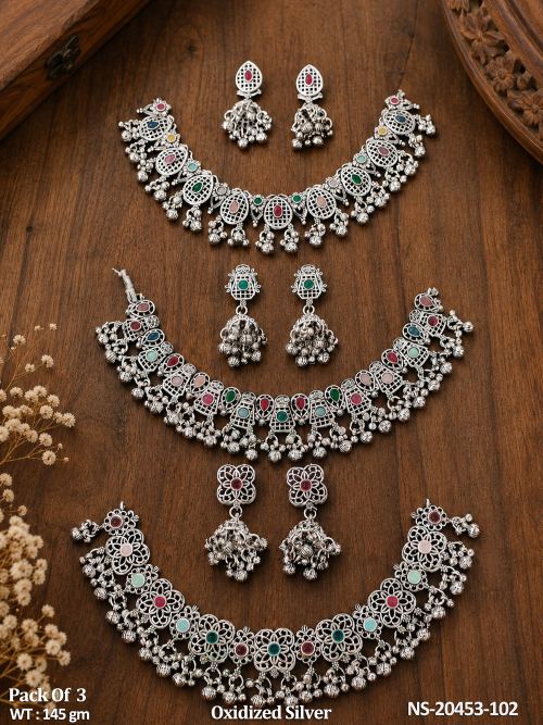 Oxidized Silver Designer Necklace Set Collection