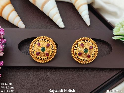 Kemp Earrings with Stone Work in Rajwadi Finish in Ruby Green, photo 2 of 2