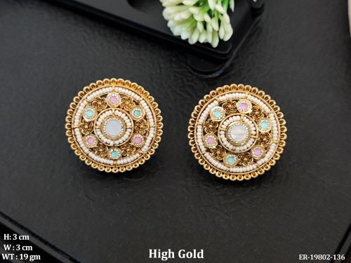 Antique Stone-Studded Stud Earrings for Women in Mint Green Pink, photo 5 of 7