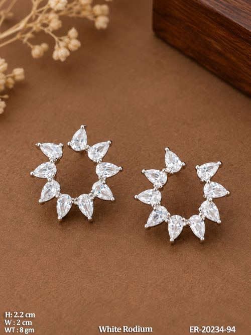 AD Floral Earrings in White Finish, photo 2 of 2